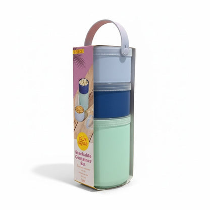 Sun Squad Stackable 3-Piece Reusable Container Set With Handle - Microwave Safe Multi-Color