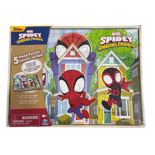 Marvel Spidey And His Amazing Friends 5-Piece Wooden Puzzle Set For Kids Ages 4+