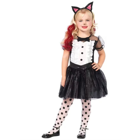 Enchanted Costumes Tuxedo Kitty 3-Piece Girls Costume - Includes Dress Tail & Headband - Size M(7-10)