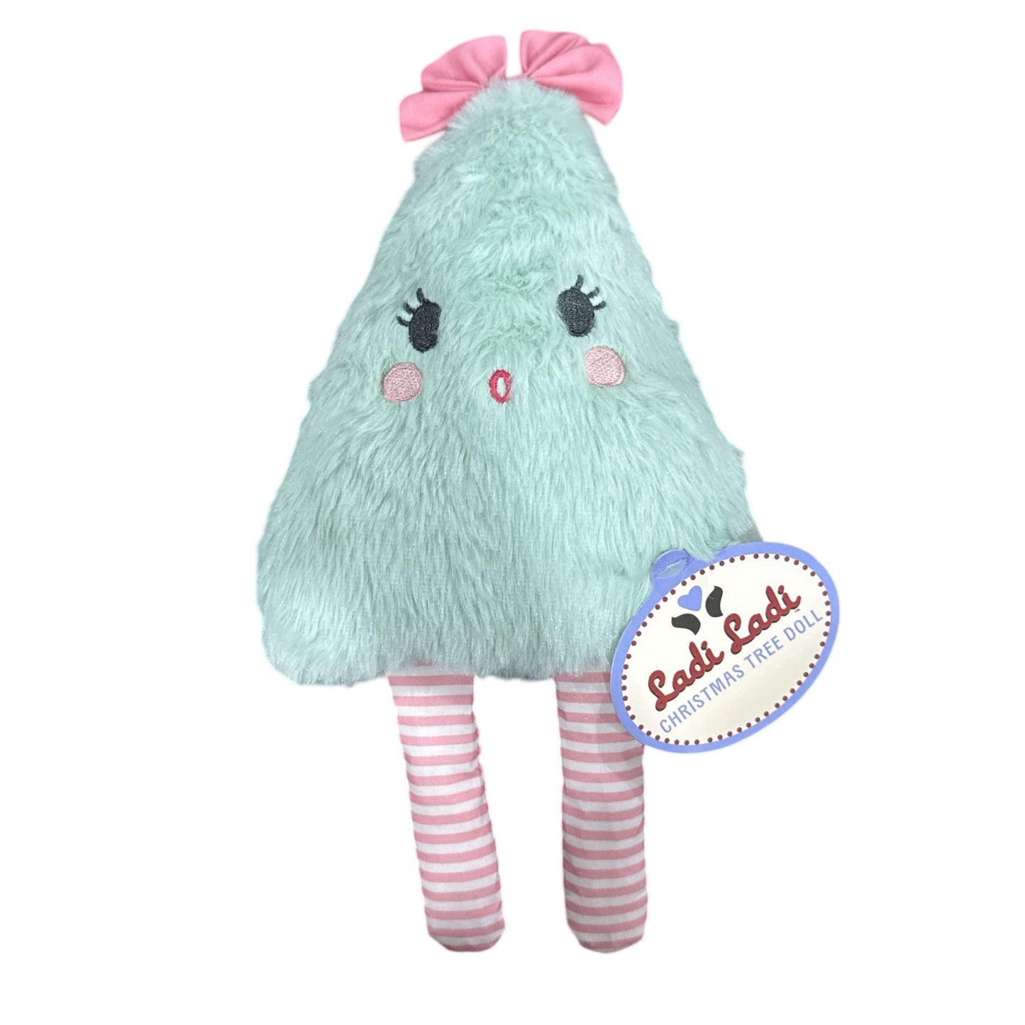 Ladi Ladi Plush Christmas Tree Doll With Bow & Striped Legs Soft Green & Pink Toy For Babies