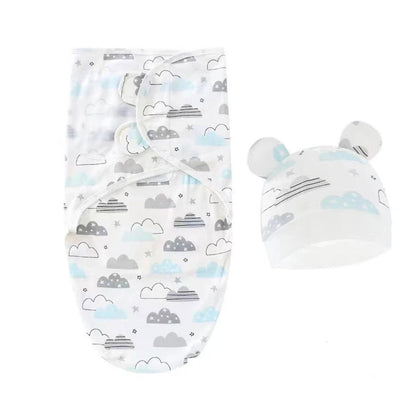 Baby Colorful Cloud Swaddle Blanket & Hat Set With Cloud Print And Ear Details Newborn Size