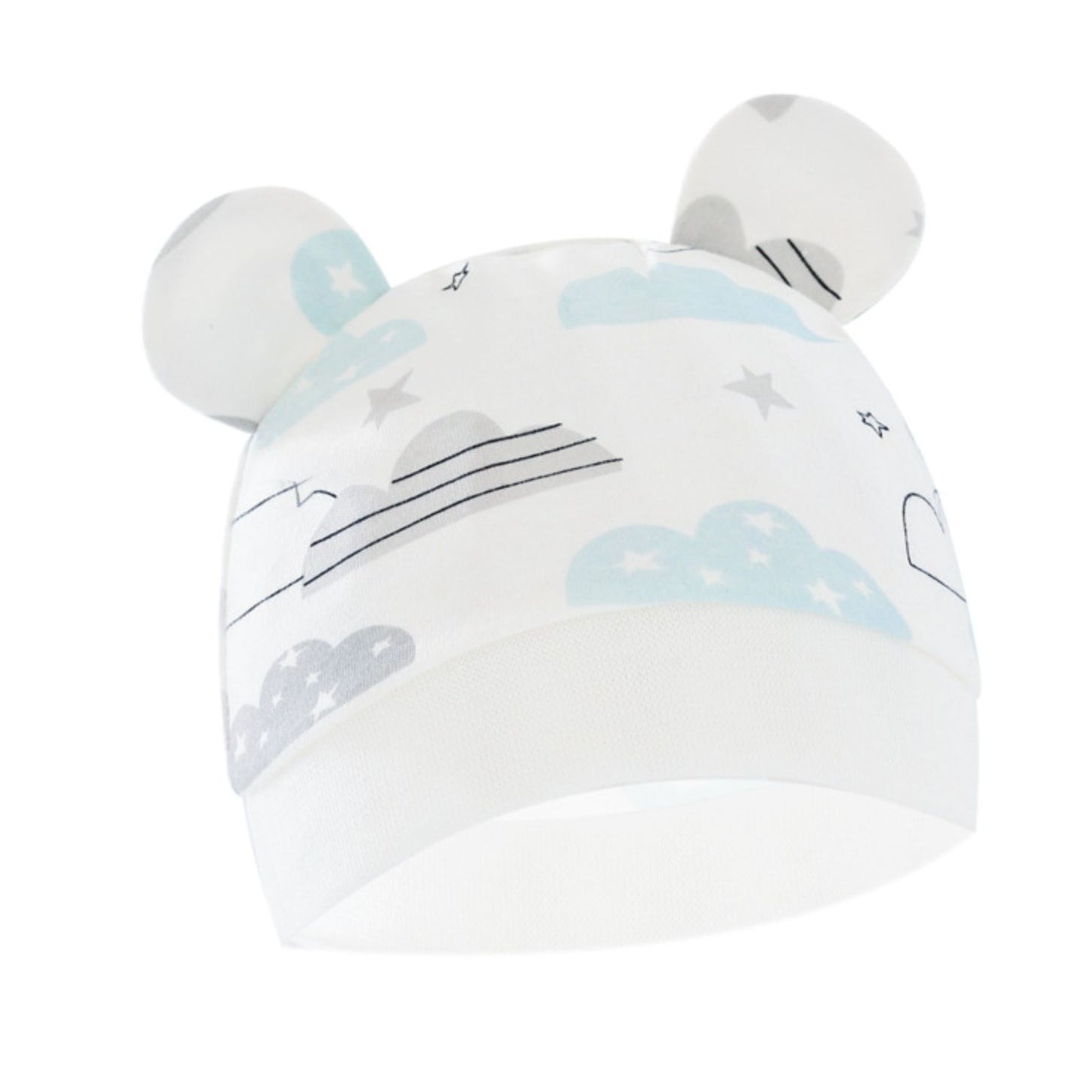 Baby Colorful Cloud Swaddle Blanket & Hat Set With Cloud Print And Ear Details Newborn Size