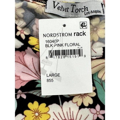 Velvet Torch Black & Pink Floral Puff Sleeve Mini Dress Large