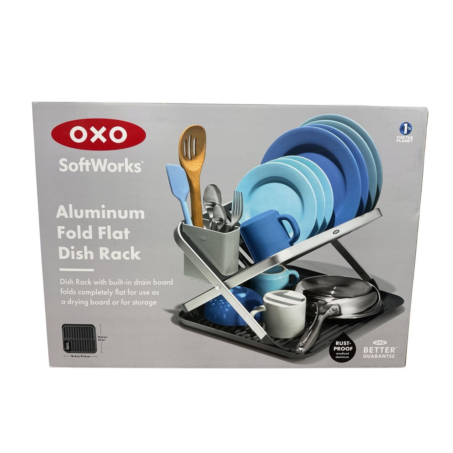 OXO SoftWorks Aluminum Fold Flat Dish Rack With Drain Board - Rust-Proof Space-Saving Design And Non-Slip Feet For Stable Drying