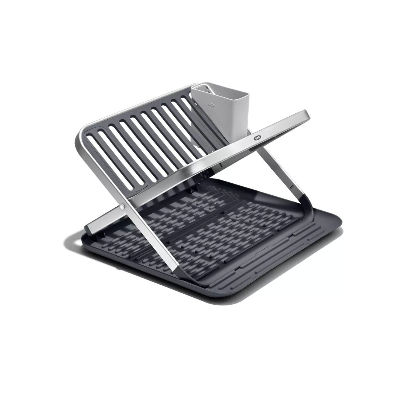 OXO SoftWorks Aluminum Fold Flat Dish Rack With Drain Board - Rust-Proof Space-Saving Design And Non-Slip Feet For Stable Drying
