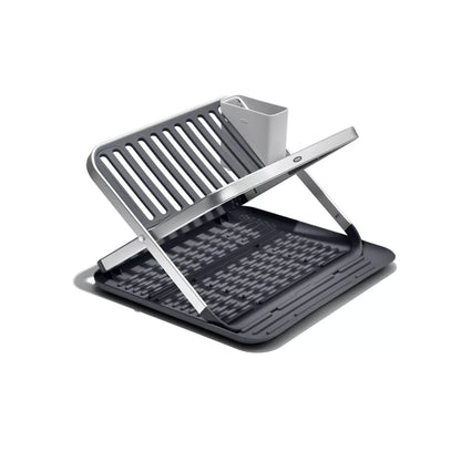 OXO SoftWorks Aluminum Fold Flat Dish Rack With Drain Board - Rust-Proof Space-Saving Design And Non-Slip Feet For Stable Drying