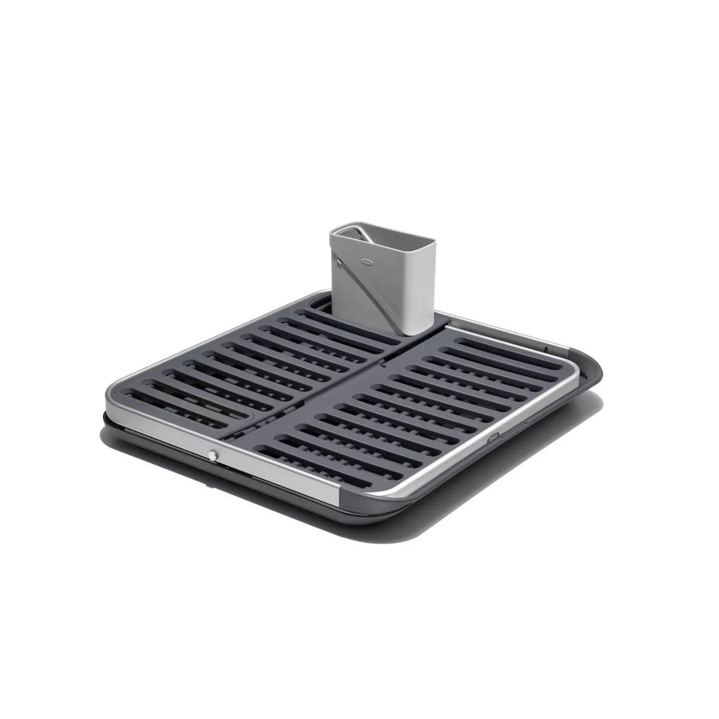 OXO SoftWorks Aluminum Fold Flat Dish Rack With Drain Board - Rust-Proof Space-Saving Design And Non-Slip Feet For Stable Drying