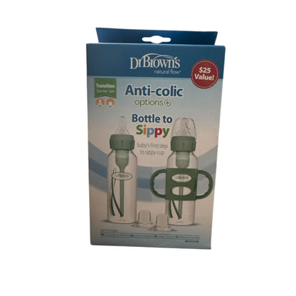 Dr. Browns Anti-Colic Options+ Transition Bottle To Sippy Starter Set BPA-Free 8 Oz Green
