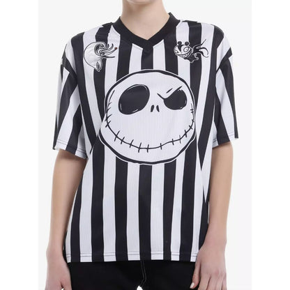 Nightmare Before Christmas Jack Skellington Striped Graphic Jersey Shirt - Black & White MEDIUM