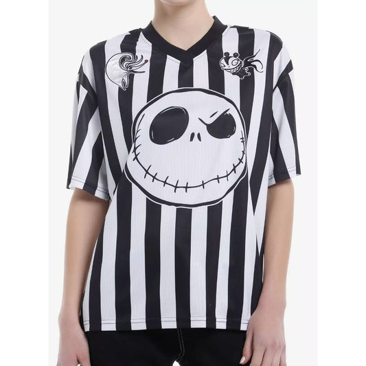 Nightmare Before Christmas Jack Skellington Striped Graphic Jersey Shirt - Black & White MEDIUM