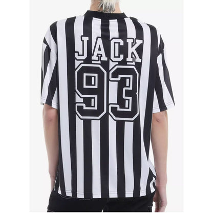 Nightmare Before Christmas Jack Skellington Striped Graphic Jersey Shirt - Black & White MEDIUM