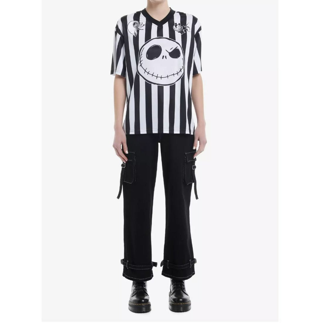 Nightmare Before Christmas Jack Skellington Striped Graphic Jersey Shirt - Black & White MEDIUM