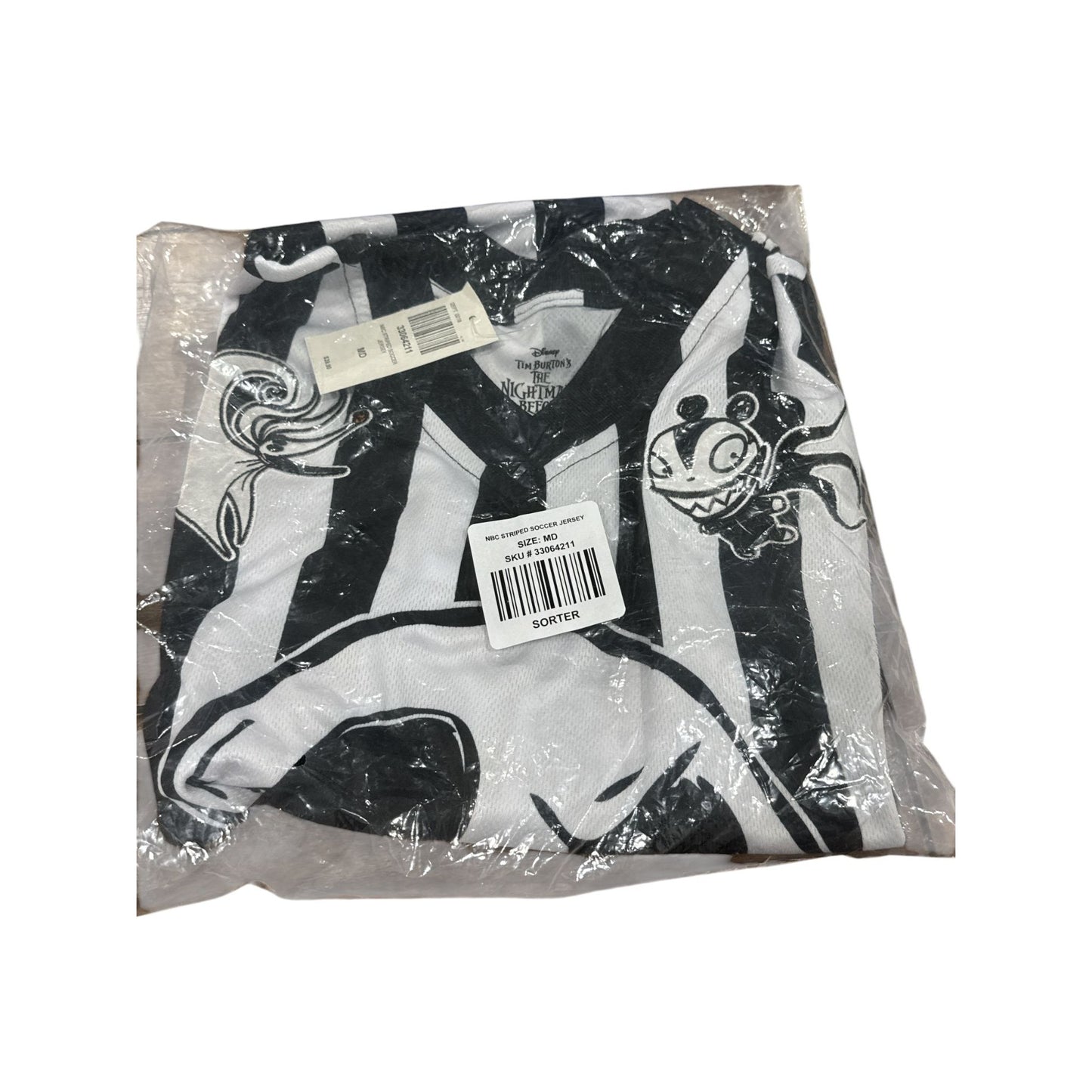 Nightmare Before Christmas Jack Skellington Striped Graphic Jersey Shirt - Black & White MEDIUM