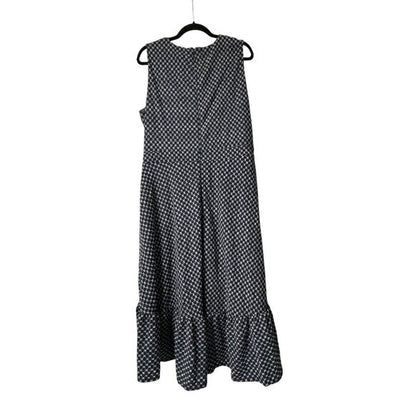 London Times Navy & White Sleeveless Wrap Midi Dress Size 16 US