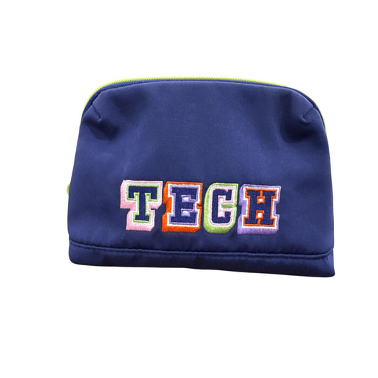 Heyday Blue Tech Pouch With Lime Green Accents Embroidered Design Compact Storage For Small Electronics & Accessories