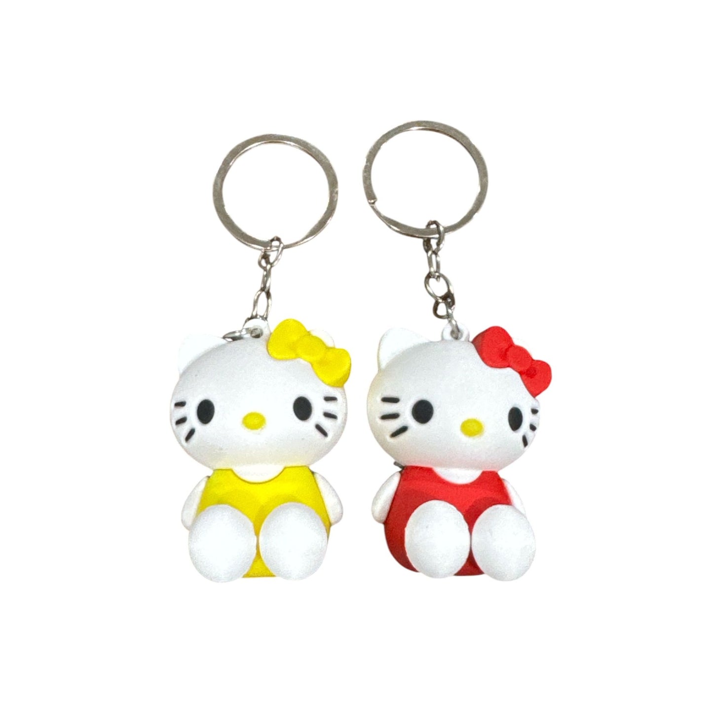 Hello Kitty Keychains Set Of 2 With Red & Yellow Outfits 3D Rubber Design 2 Inches Tall