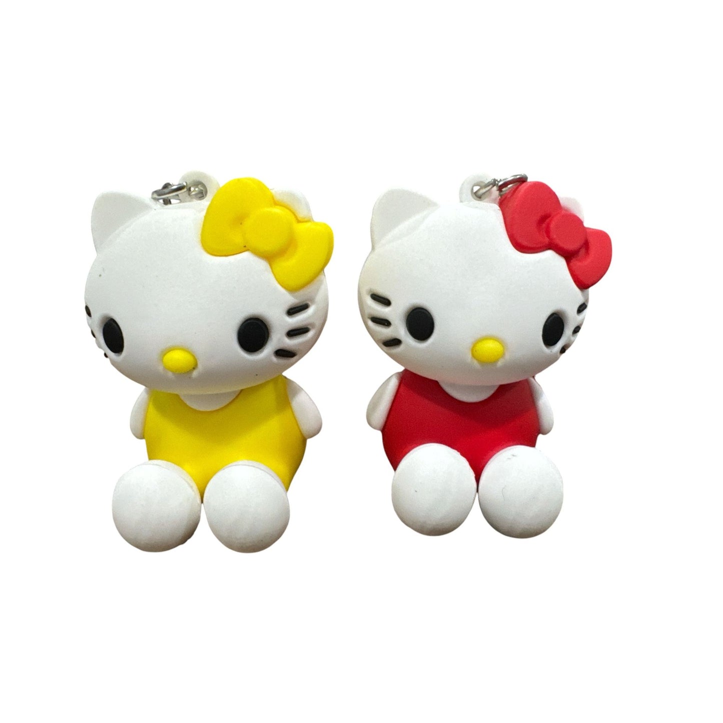 Hello Kitty Keychains Set Of 2 With Red & Yellow Outfits 3D Rubber Design 2 Inches Tall