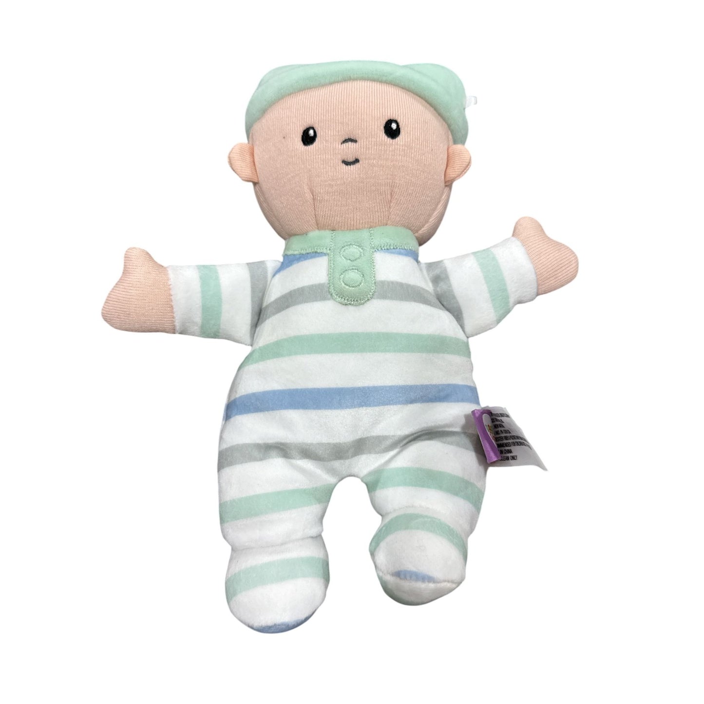 Giggle Scape Soft Little Baby Doll Plush Striped Pajamas & Mint Green Cap 9" New