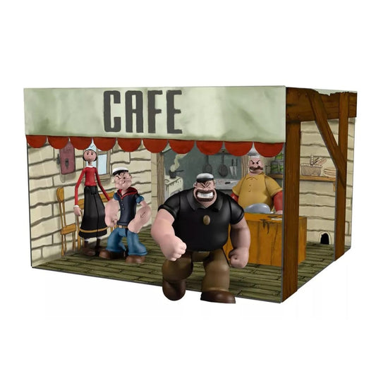 Popeye Deluxe Box Set By Mezco Toyz With Character Accessories & Rough House Cafe Playset