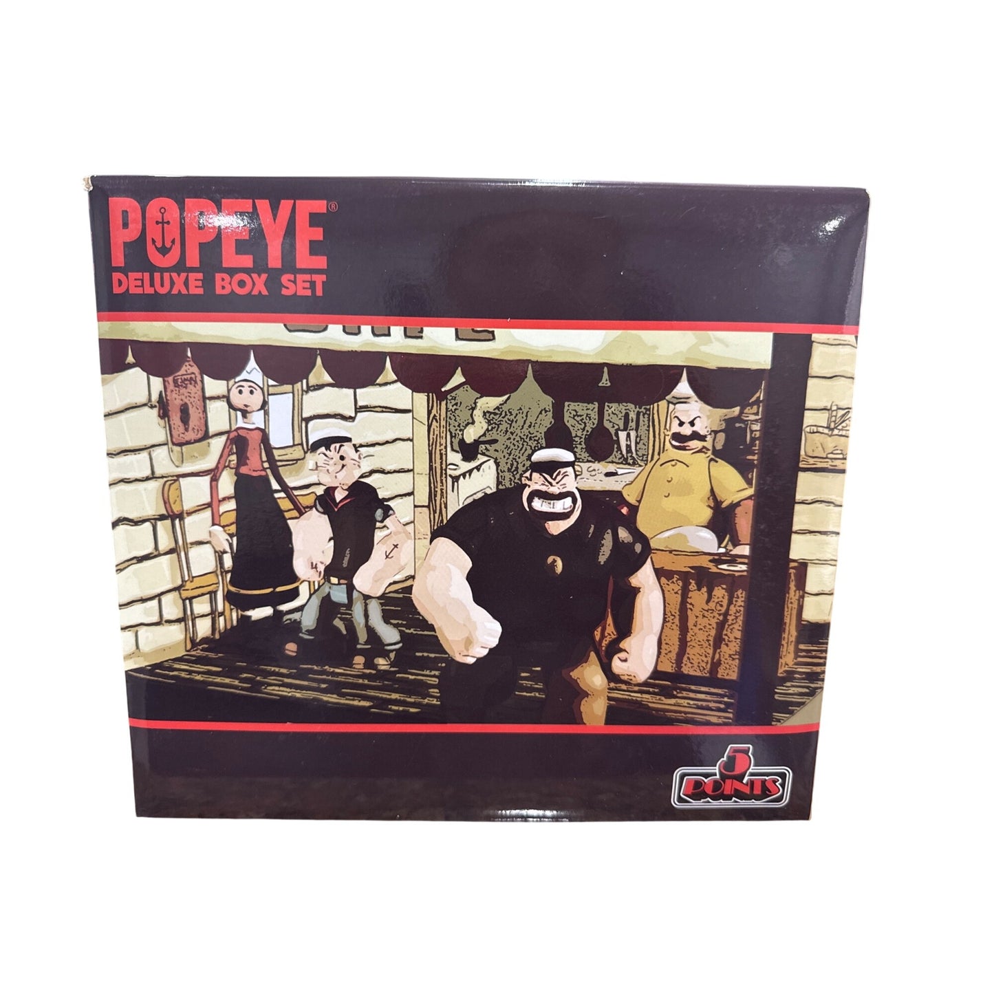Popeye Deluxe Box Set By Mezco Toyz With Character Accessories & Rough House Cafe Playset