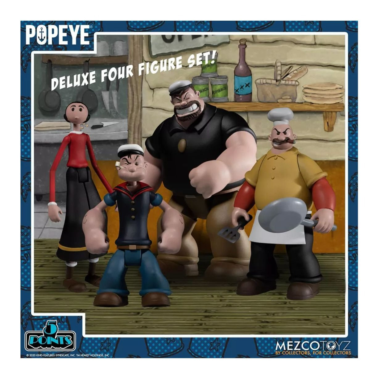 Popeye Deluxe Box Set By Mezco Toyz With Character Accessories & Rough House Cafe Playset