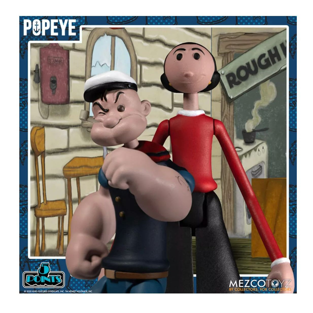Popeye Deluxe Box Set By Mezco Toyz With Character Accessories & Rough House Cafe Playset