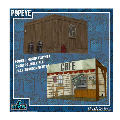 Popeye Deluxe Box Set By Mezco Toyz With Character Accessories & Rough House Cafe Playset