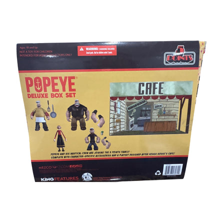 Popeye Deluxe Box Set By Mezco Toyz With Character Accessories & Rough House Cafe Playset