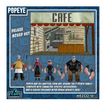 Popeye Deluxe Box Set By Mezco Toyz With Character Accessories & Rough House Cafe Playset