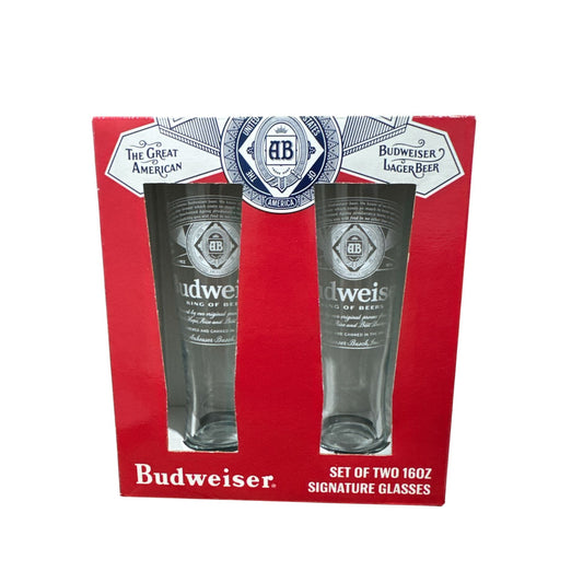 Budweiser Set Of Two 16oz Signature Glasses In Box For Beer Lovers & Collectors