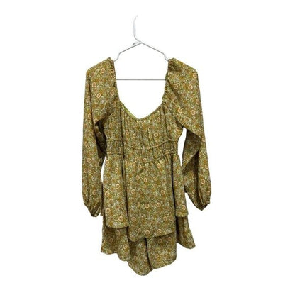 LUSH Women's Tie Front Shorts Romper Green Floral SMALL