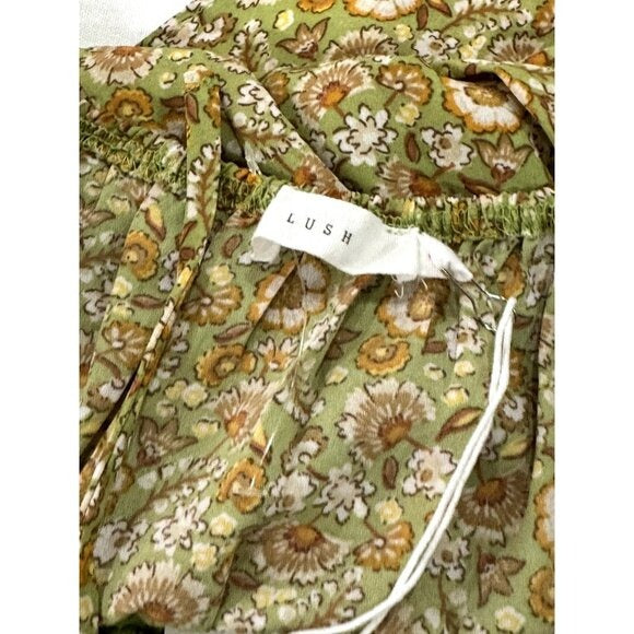LUSH Women's Tie Front Shorts Romper Green Floral SMALL
