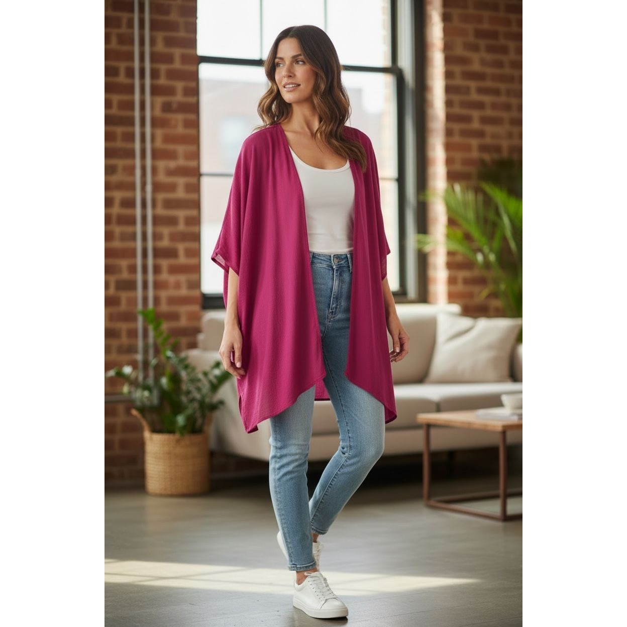 Vince Camuto Bright Pink Crochet Back Women's Kimono One Size