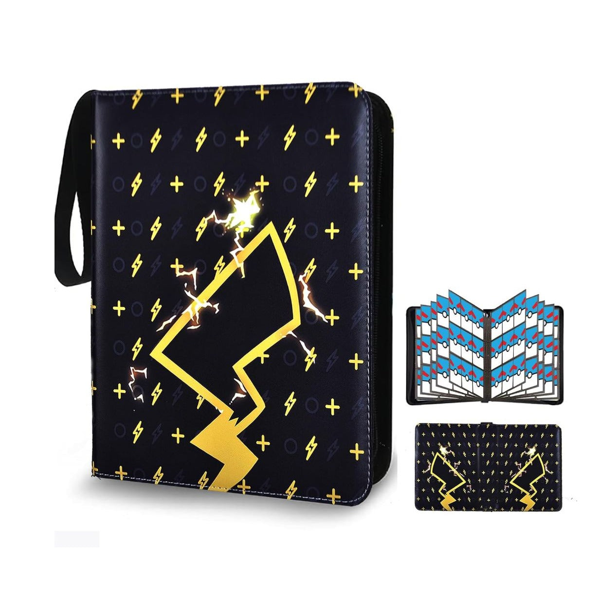 Ljexsvoy Card Binder 9-Pocket Double-Sided Holds 720 Cards With Zipper Black & Yellow Lightning Design