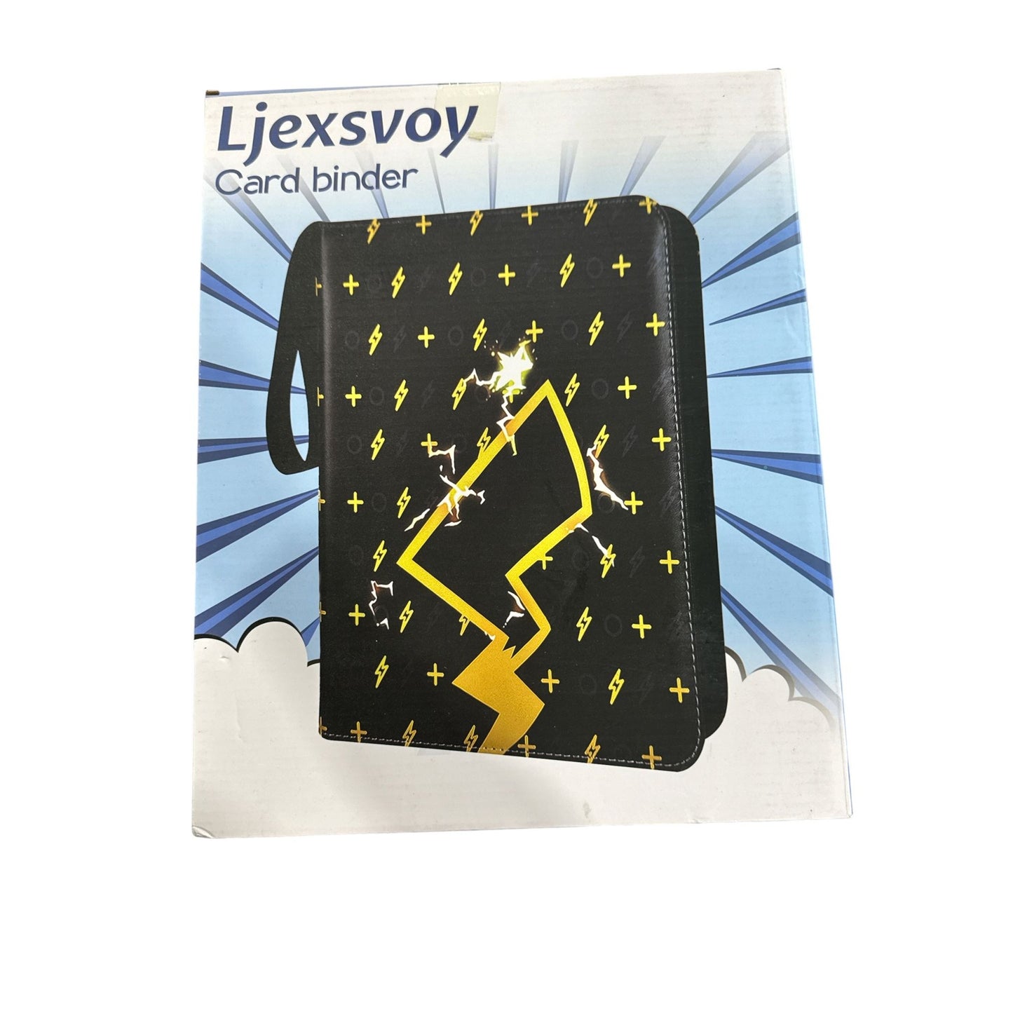 Ljexsvoy Card Binder 9-Pocket Double-Sided Holds 720 Cards With Zipper Black & Yellow Lightning Design
