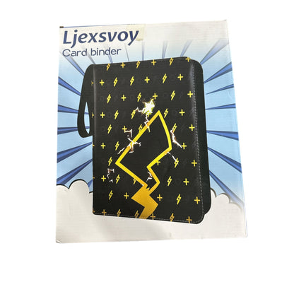 Ljexsvoy Card Binder 9-Pocket Double-Sided Holds 720 Cards With Zipper Black & Yellow Lightning Design
