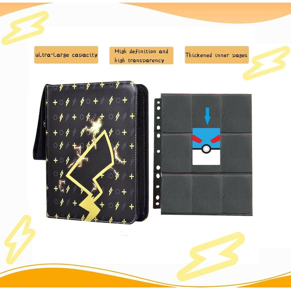 Ljexsvoy Card Binder 9-Pocket Double-Sided Holds 720 Cards With Zipper Black & Yellow Lightning Design