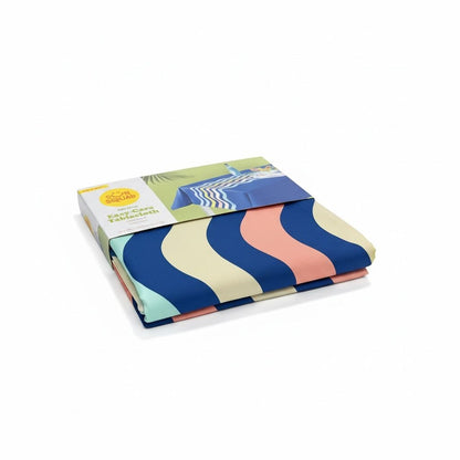 Sun Squad Easy-Care Oblong Tablecloth 60" X 84" Seats 6-8 Wipe-Clean Multicolor Wave Design