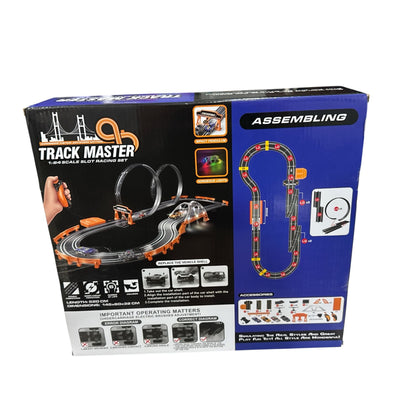 Track Master 1:64 Scale Slot Racing Set With Dual Loop Track & Cars Ages 6+ Strong Power