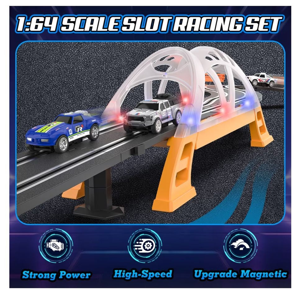 Track Master 1:64 Scale Slot Racing Set With Dual Loop Track & Cars Ages 6+ Strong Power