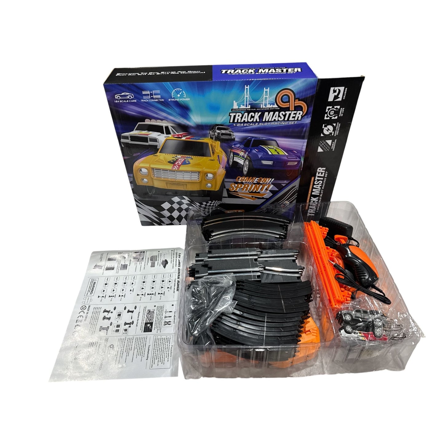 Track Master 1:64 Scale Slot Racing Set With Dual Loop Track & Cars Ages 6+ Strong Power