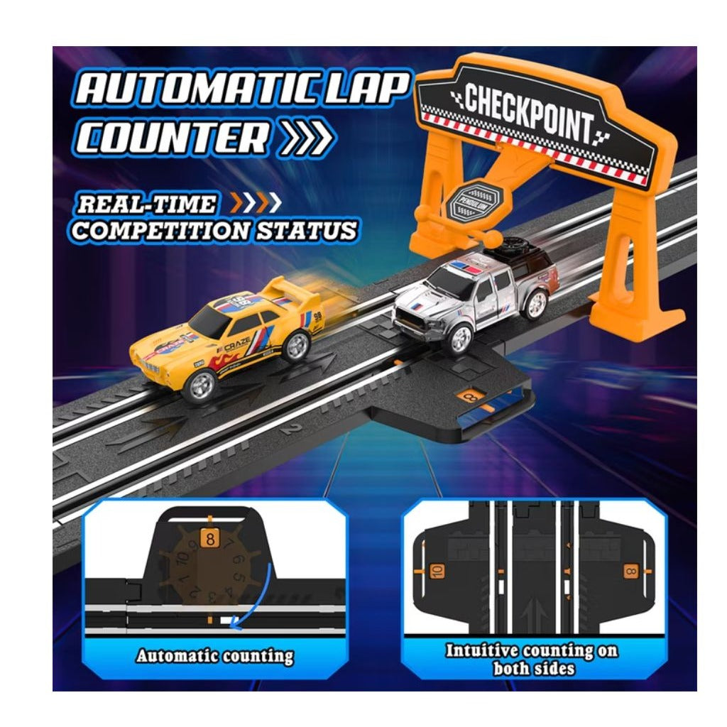 Track Master 1:64 Scale Slot Racing Set With Dual Loop Track & Cars Ages 6+ Strong Power