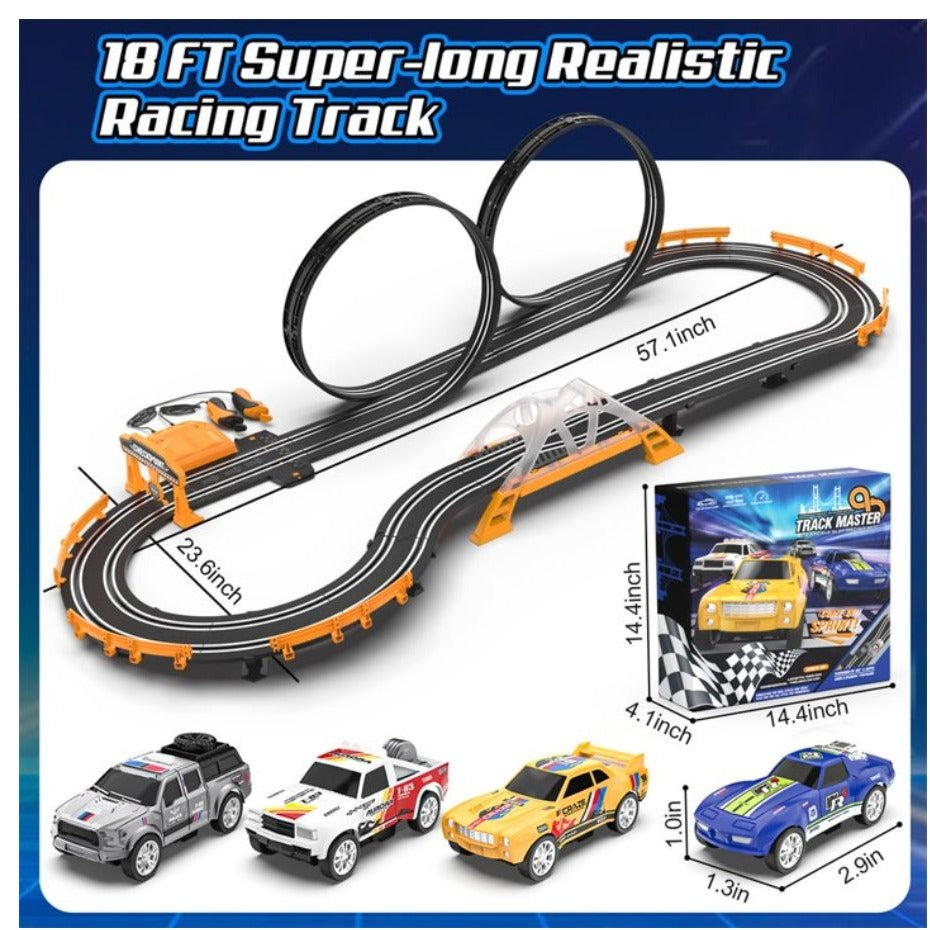 Track Master 1:64 Scale Slot Racing Set With Dual Loop Track & Cars Ages 6+ Strong Power