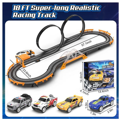 Track Master 1:64 Scale Slot Racing Set With Dual Loop Track & Cars Ages 6+ Strong Power