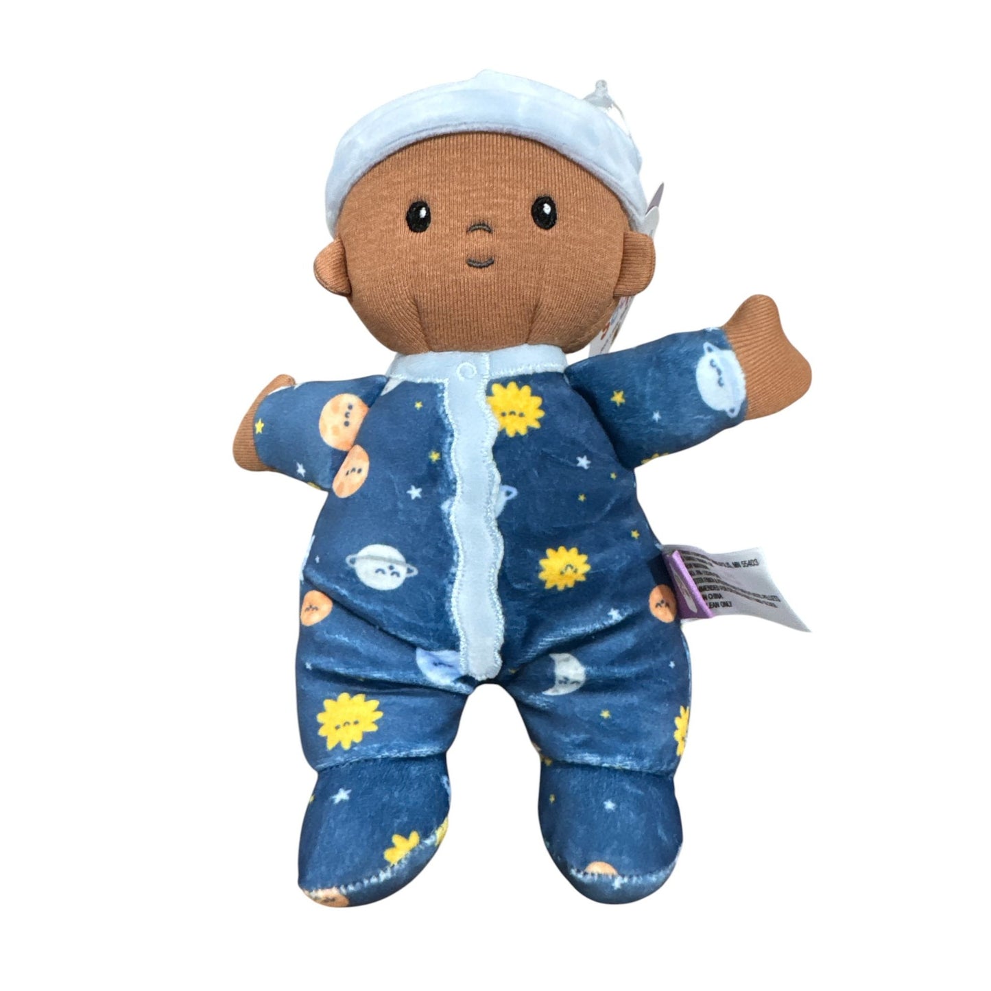 Giggle Scape Soft Baby Doll With Blue Pajamas & Cap - Space Print - Plush Toy For Kids