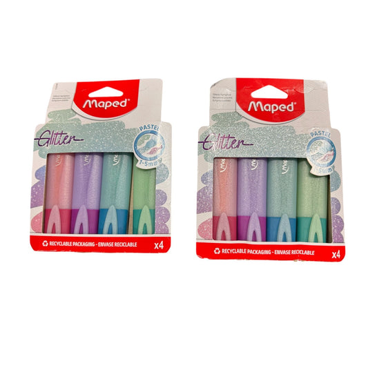 Set of 2 - Maped Glitter Pastel Highlighters - Pack Of 4 With Recyclable Packaging 1-5mm Tip Assorted Colors