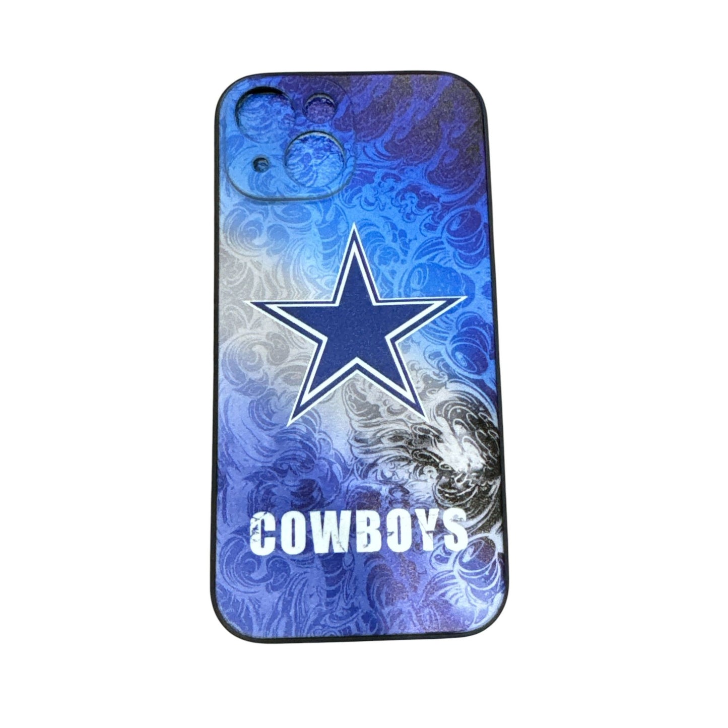 Cowboys-Themed iPhone 15 Case With Star Logo & Blue Swirl Design - Durable & Flexible Material - Scratch Resistant