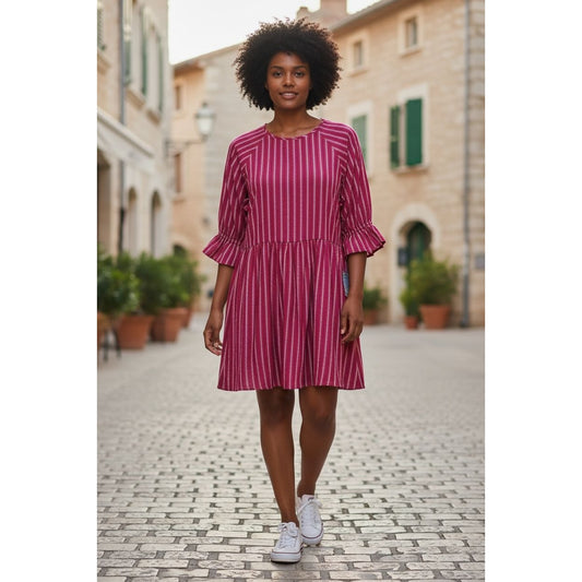 Maisie Pink Striped Ruffle Sleeve Babydoll Dress Women's Size L