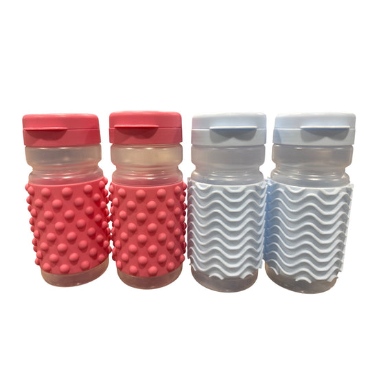 SET of 4 Sensory Water Bottle For Kids, BPA-Free 20.97 oz, Pink & Blue Textured Grip, Flip-Top Lid, Horizon Group USA