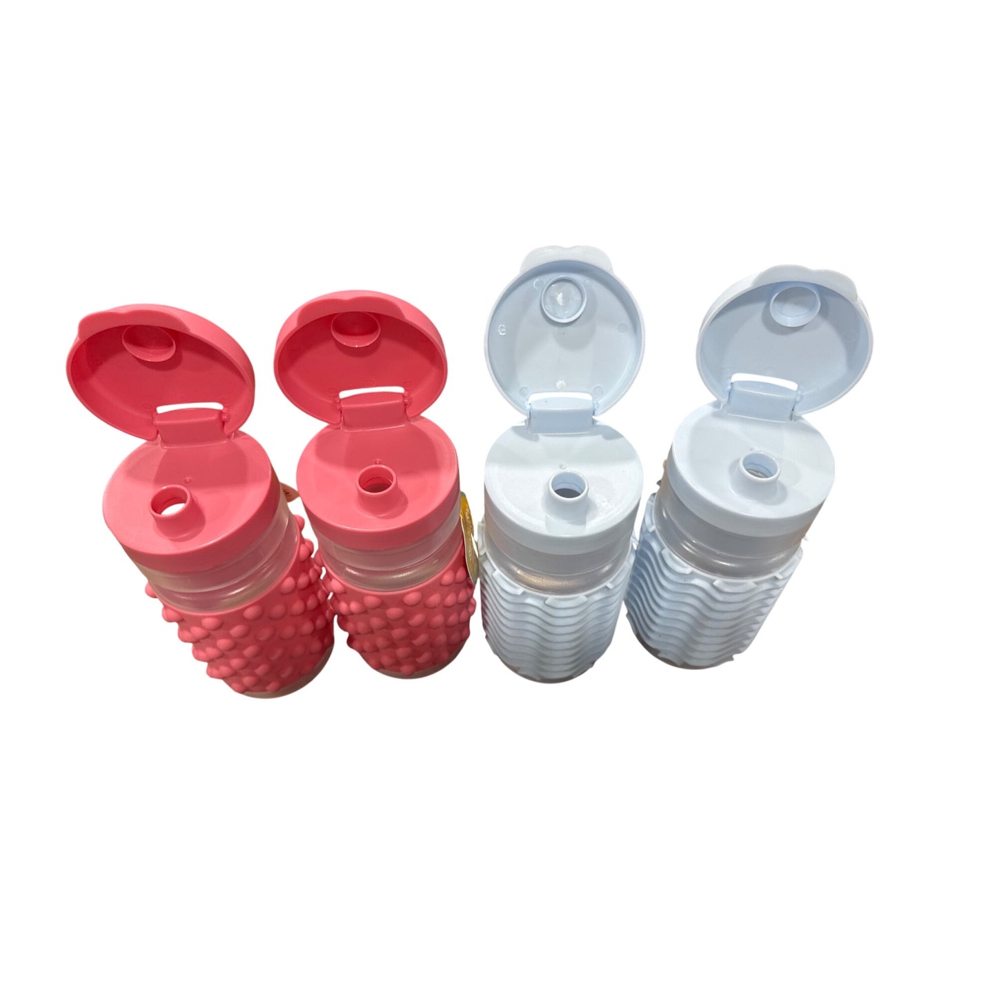 SET of 4 Sensory Water Bottle For Kids, BPA-Free 20.97 oz, Pink & Blue Textured Grip, Flip-Top Lid, Horizon Group USA